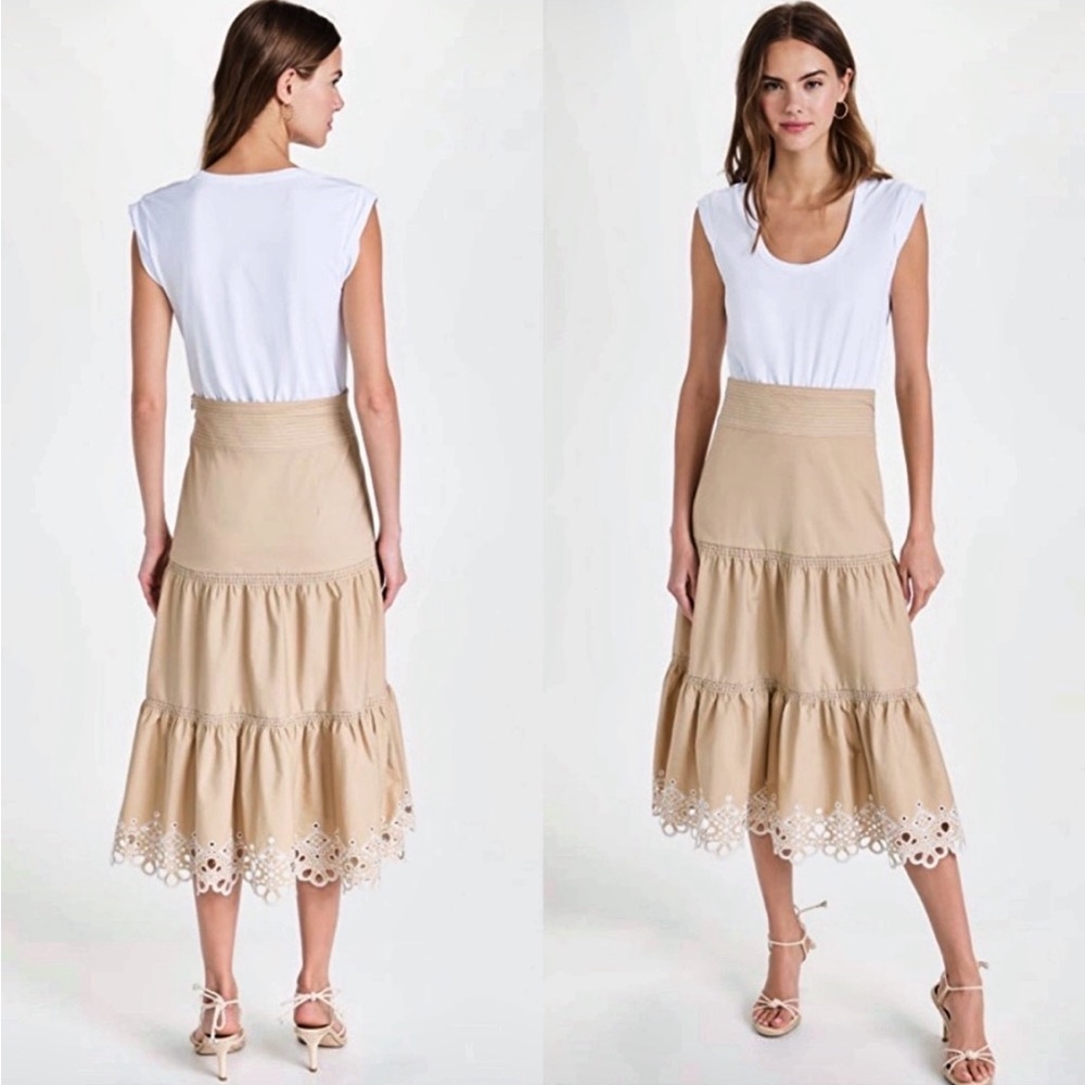 Veronica Beard White and Tan Midi Dress